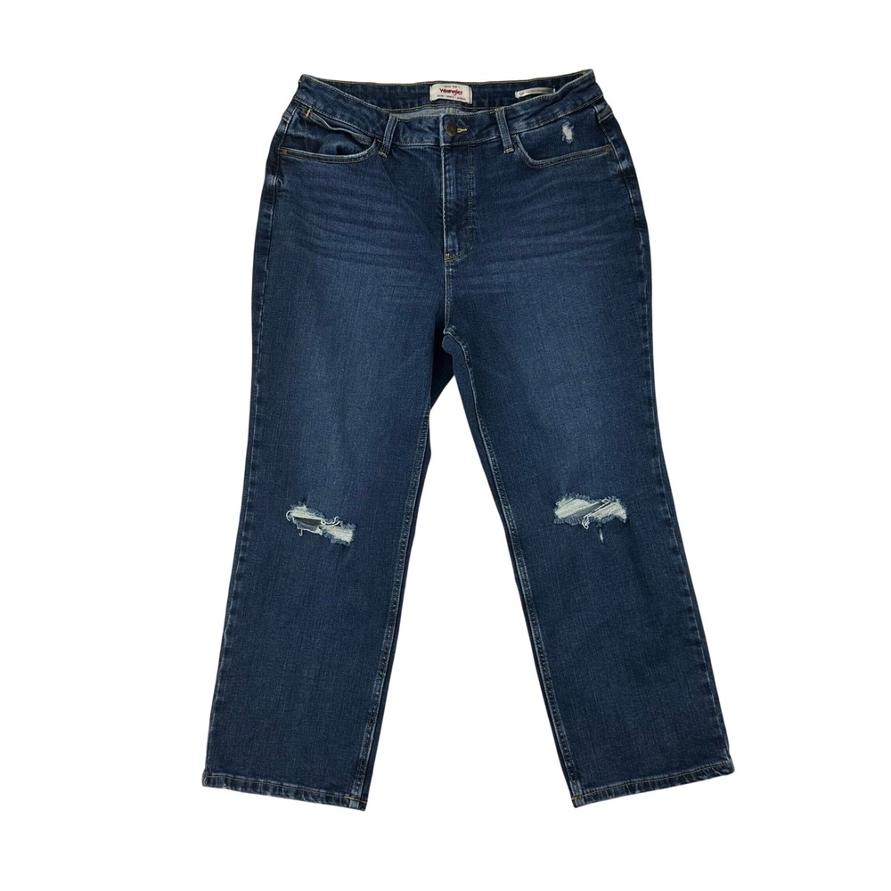 Wrangler Jeans Womens True Straight Crop 12 Blue Distressed High Rise Cotton